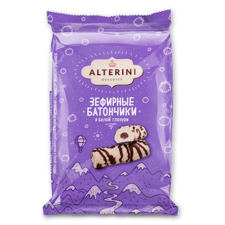 Зефирный батончик с начинкой со вкусом вареной сгущенки в белой глазури
