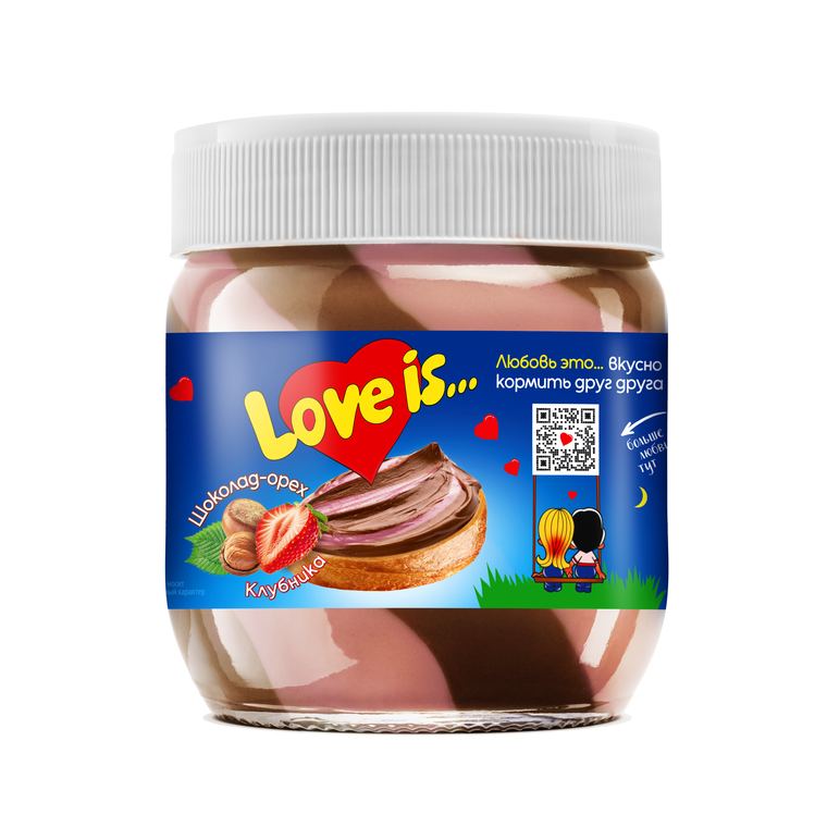 Паста двухслойная LOVE IS клубничная и ореховая с какао 2